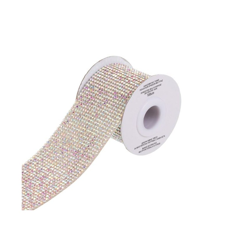 Banda adeziva cu strass holografic argintiu 1mx4.5cm