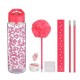 Set 8 piese scoala cu sticla de apa Flip Top si accesorii roz