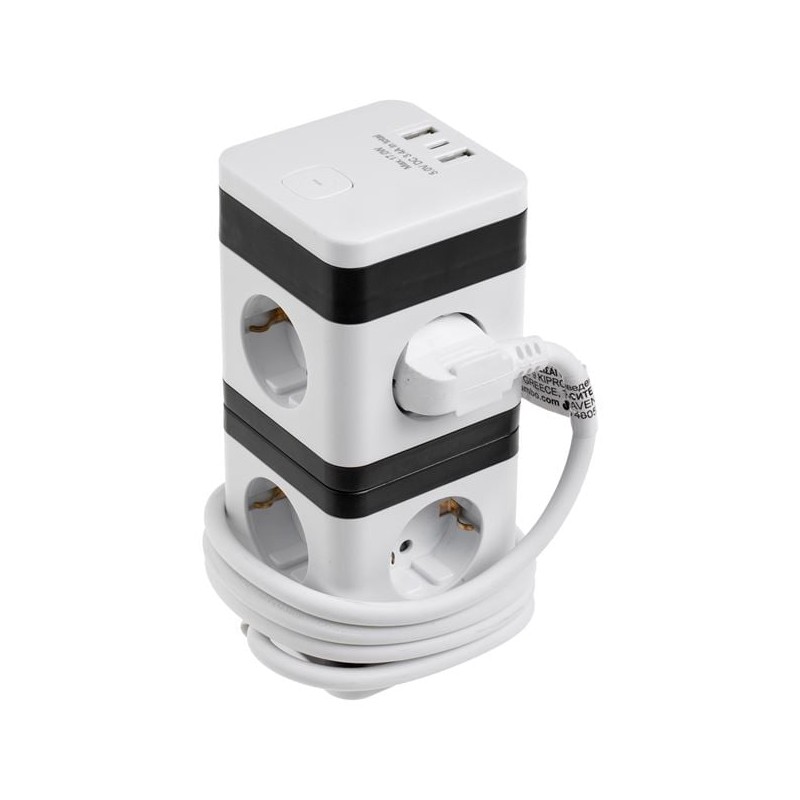 Priza turn cu 8 prize Schuko 2 porturi USB si 1 USB-C 3680W
