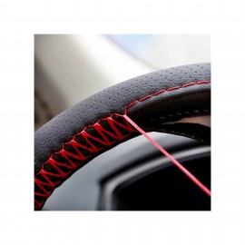 Husa volan cu ac si ata piele cu gaurele marime 2XL 45cm latime 11.5cm negru cusatura rosie premium