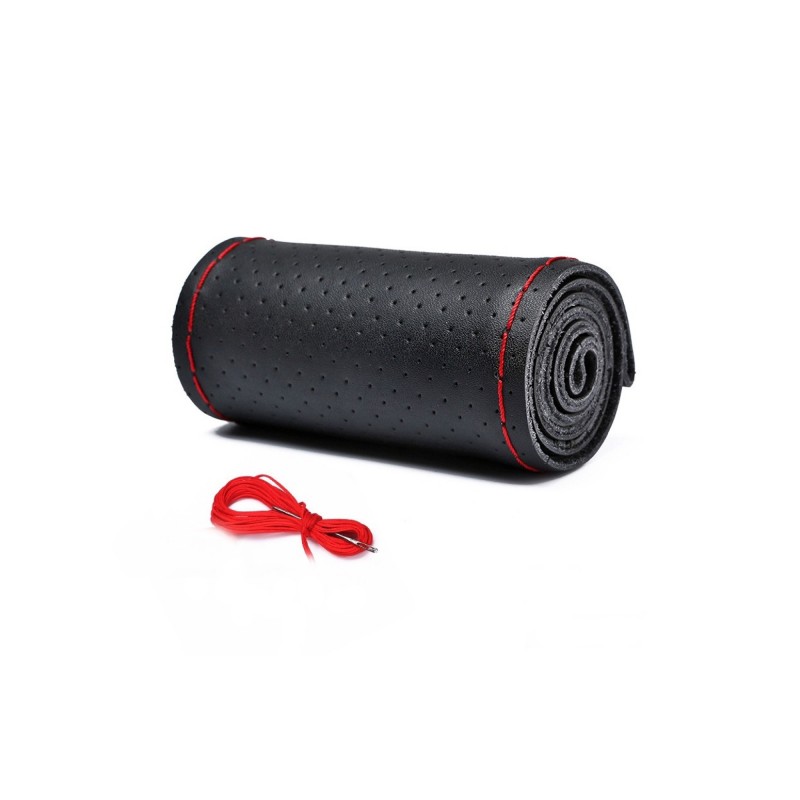 Husa volan cu ac si ata piele cu gaurele marime 2XL 45cm latime 11.5cm negru cusatura rosie premium