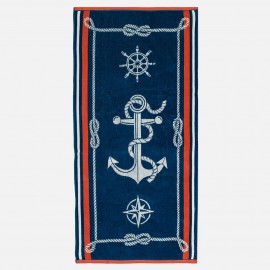 Prosop de plaja din bumbac albastru cu ancora 150x75cm