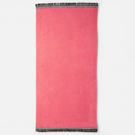 Prosop de plaja din bumbac fucsia cu bordura decorativa