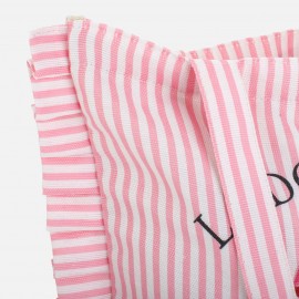 Geanta din material textil roz cu model dungi si cirese