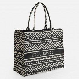 Geanta textila neagra cu model tribal