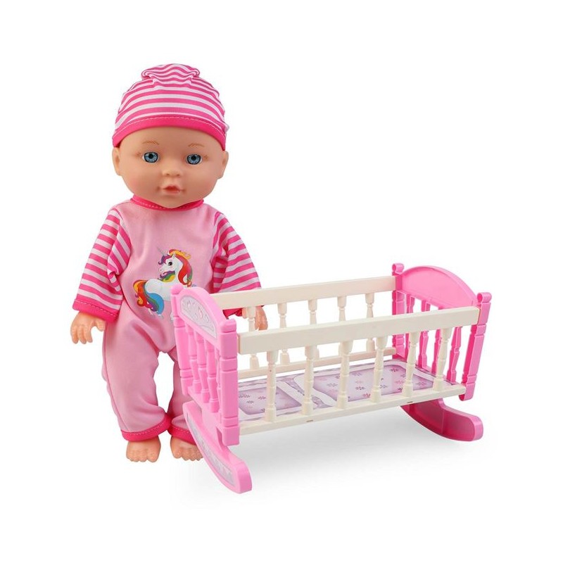 Papusa bebelus cu pijama roz si patut