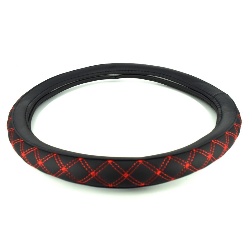 Husa volan C203 imitatie piele marime: M. Culoare: negru+cusatura rosie