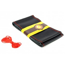 Husa volan LUX FST01 cu ac si ata piele cu gaurele marime: M Culoare: negru cu cusatura rosie