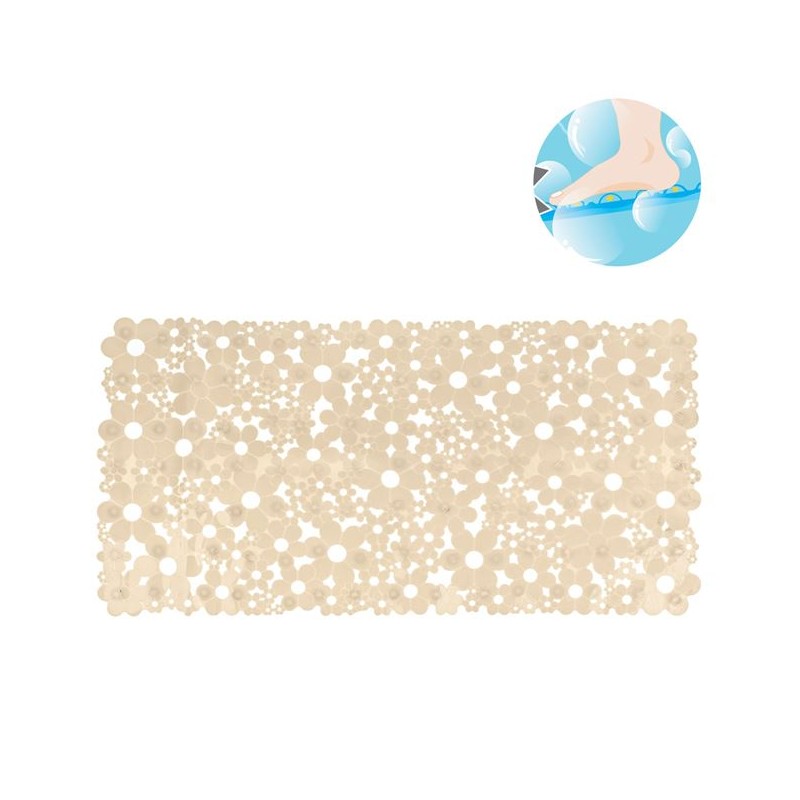 Covoras de baie antiderapant bej flori 68x35 cm Covoras de baie antiderapant bej flori 68x35 cm