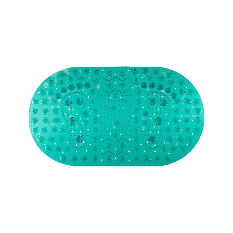 Covoras pentru baie antiderapant turcoaz model talpi 68x35 cm Covoras pentru baie antiderapant turcoaz model talpi 68x35 cm