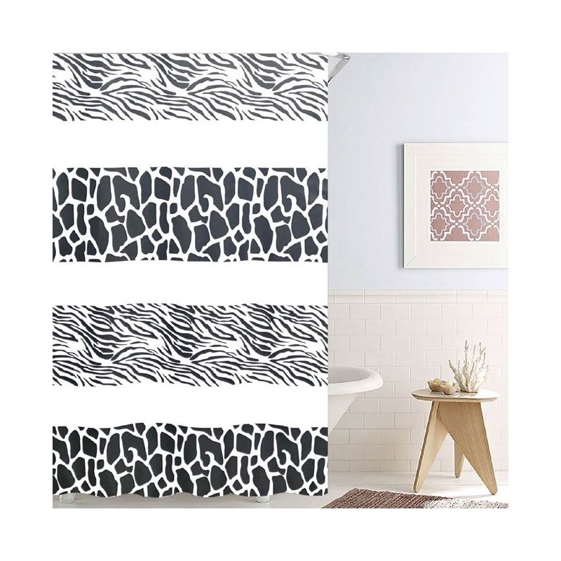 Perdea de dus animal print neagra alba 180x180cm Perdea de dus animal print neagra alba 180x180cm