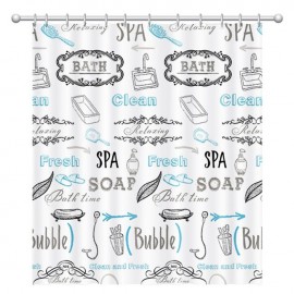 Perdea de dus bleu alba model vintage 180x180cm