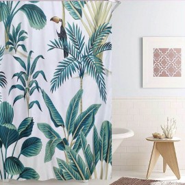 Perdea de dus alba cu frunze tropicale verzi 180x180cm