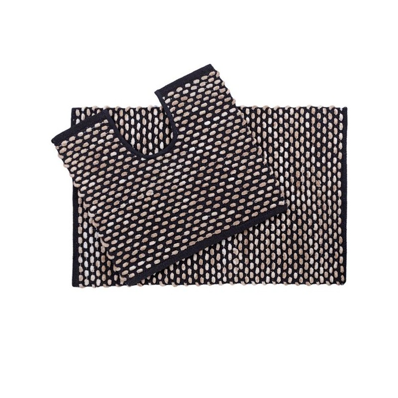 Set 2 covorase pentru baie negru bej cu model Set 2 covorase pentru baie negru bej cu model
