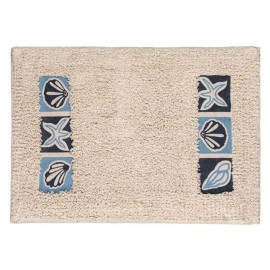Covoras de baie bumbac bej cu model albastru 60x40cm
