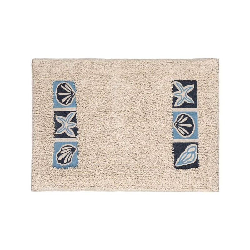 Covoras de baie bumbac bej cu model albastru 60x40cm Covoras de baie bumbac bej cu model albastru 60x40cm