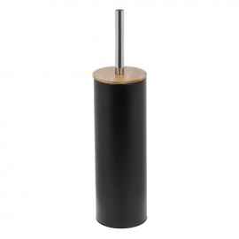 Perie WC metalica alba cu capac din bambus 39cm