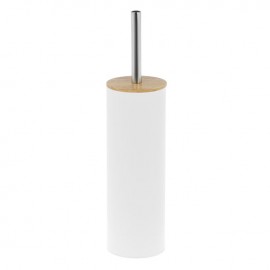 Perie WC metalica alba cu capac din bambus 39cm