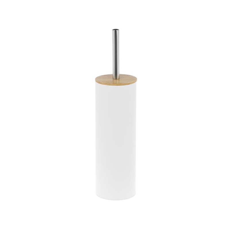 Perie WC metalica alba cu capac din bambus 39cm Perie WC metalica alba cu capac din bambus 39cm
