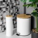 Perie WC metalica alba cu capac din bambus 39cm