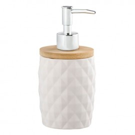 Dispenser ceramic alb diamond cu capac din bambus