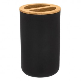 Suport rotund pentru perie de dinti din plastic negru bamboo