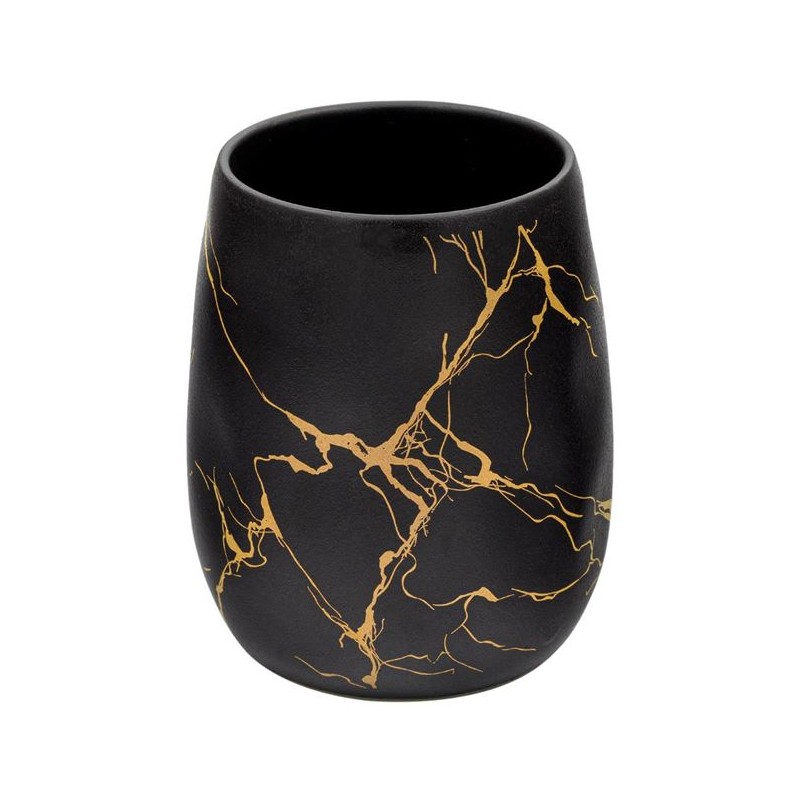 Suport ceramic oval negru cu dungi aurii