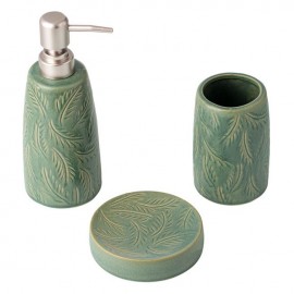 Set 3 piese ceramice pentru baie verde menta model frunze