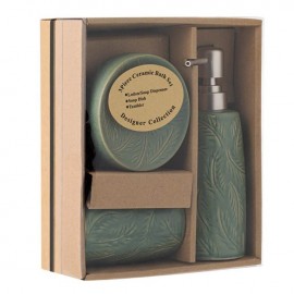 Set 3 piese ceramice pentru baie verde menta model frunze