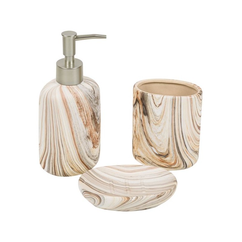 Set 3 piese de baie ceramic bej maro cu efect de lemn Set 3 piese de baie ceramic bej maro cu efect de lemn
