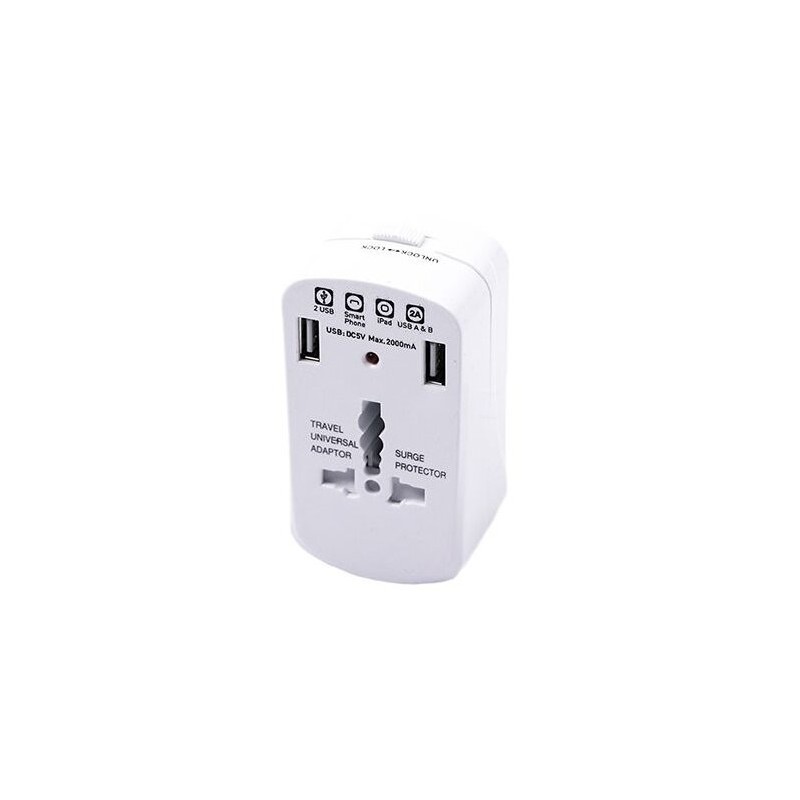 ADAPTOR UNIVERSAL PRIZA V-TAC CU PROTECTIE SI 2USB 2.1A